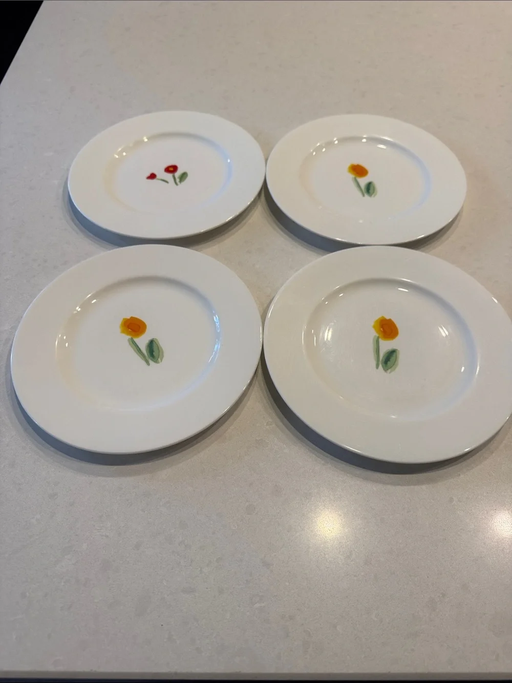 Crate&Barrel Anna artistry bone china Dessert Plates with Yellow Red Floral 4 pc